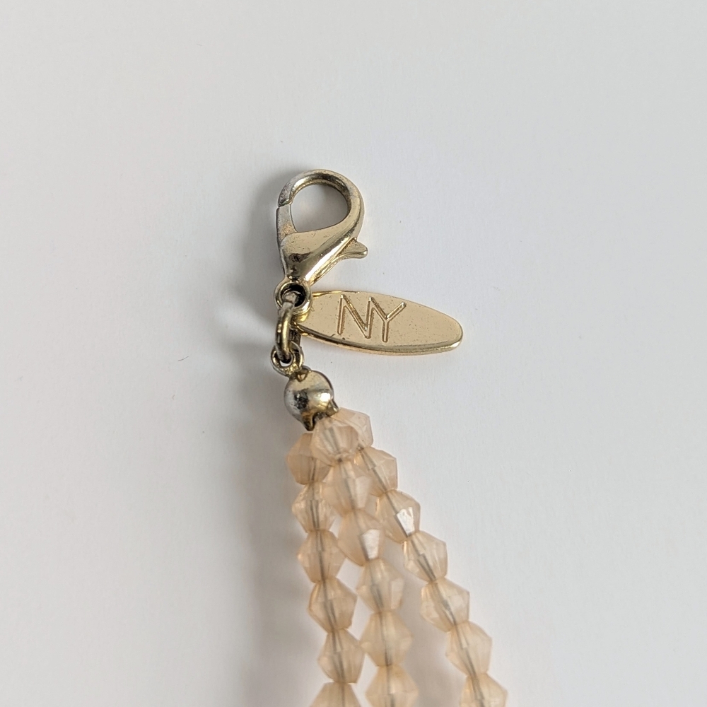 Faceted Bead Statement Necklace Gold Chain Layered Collar in Blush Pink - Picture 4 of 7